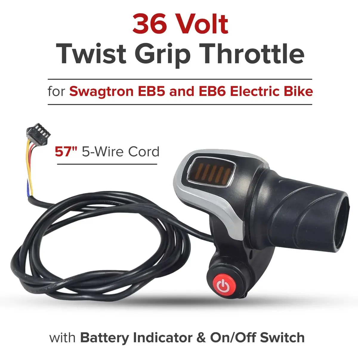 36 Volt Twist Grip Throttle With Battery Indicator & On/Off Switch For The Swagtron Eb5 Electric Bike 2