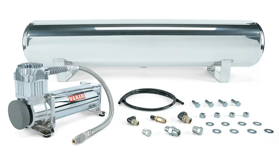 Air Lift Performance 4 Gal. Polished Tank W/ Viair 444C Chrome Compressor, 1/4" & 3/8" Fittings & Tank Mounting Hardware 1