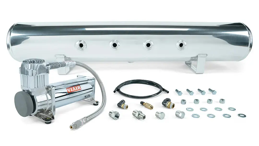 Air Lift Performance 5 Gal. Polished Tank W/ Viair 444C Chrome Compressor, 1/4" & 3/8" Fittings & Tank Mounting Hardware 1