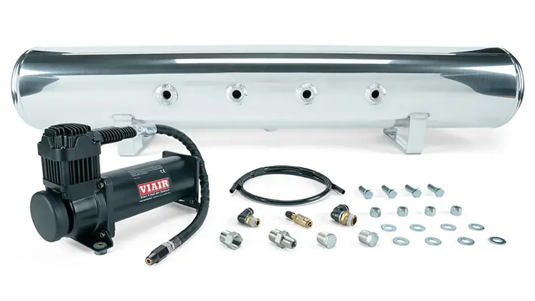Air Lift Performance 5 Gal. Polished Tank W/ Viair 444C Black Compressor, 1/4" & 3/8" Fittings And Tank Mounting Hardware 1
