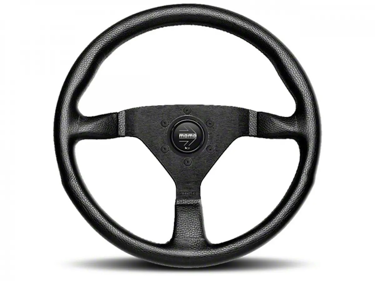 Momo 3-Spoke Monte Carlo Series Black Leather Steering Wheel 350Mm With Red Stitch 1