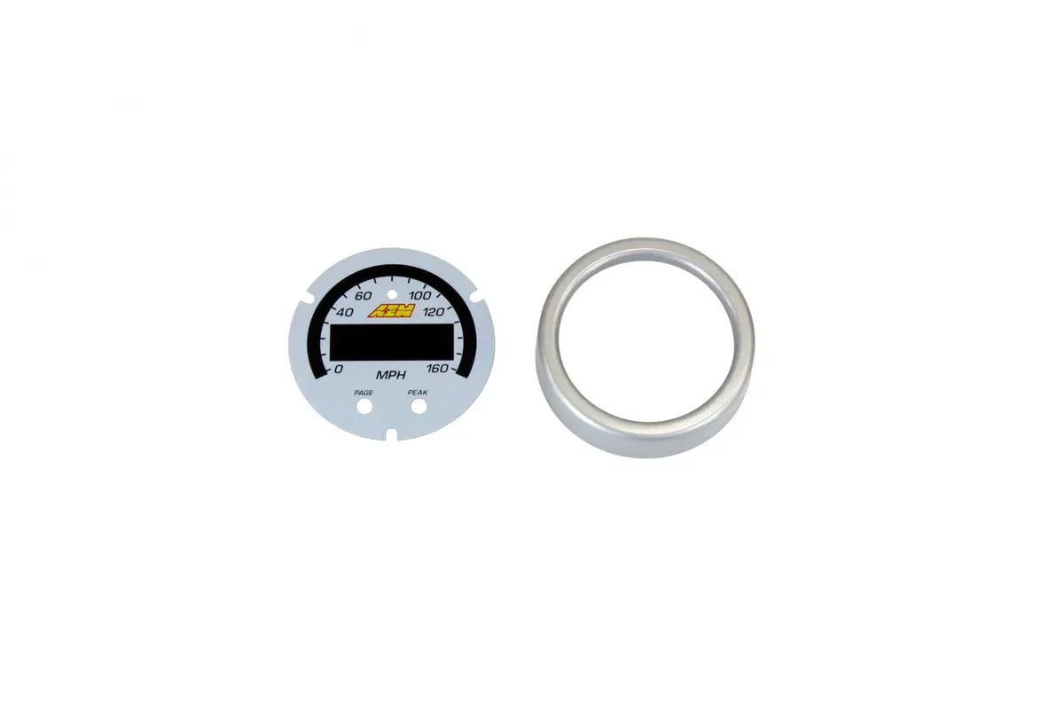 Aem X-Series Gps Speedometer Gauge 0-160Mph / 0-240Kph Accessory Kit Silver Bezel & White Faceplate 1