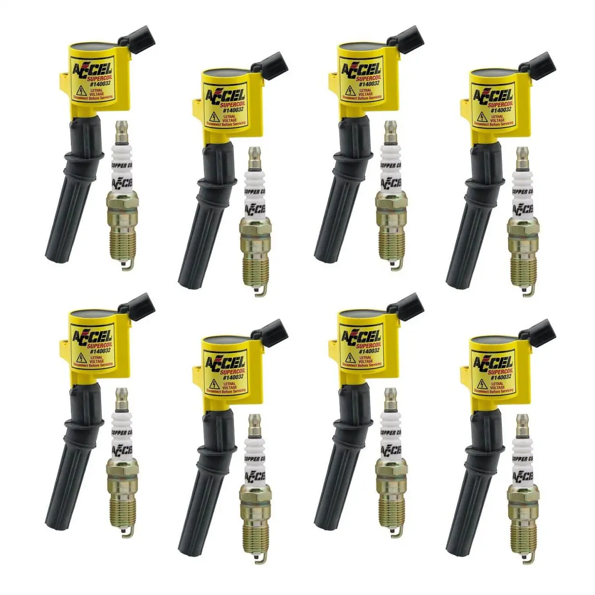 Accel Ignition Upgrade Kit- 1998-2008 Ford 4.6L/5.4L/6.8L 2-Valve Egines, Yellow, 8-Pack 1