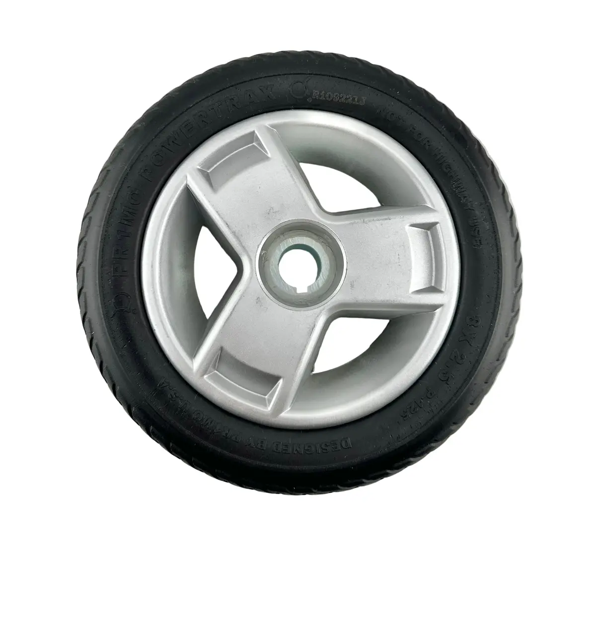 8"X2" (200X50) Black Flat-Free Front Wheel Assembly With Silver Tri-Spoke Rim For 4-Wheel Go-Go Mobility Scooters (Blemished) 1