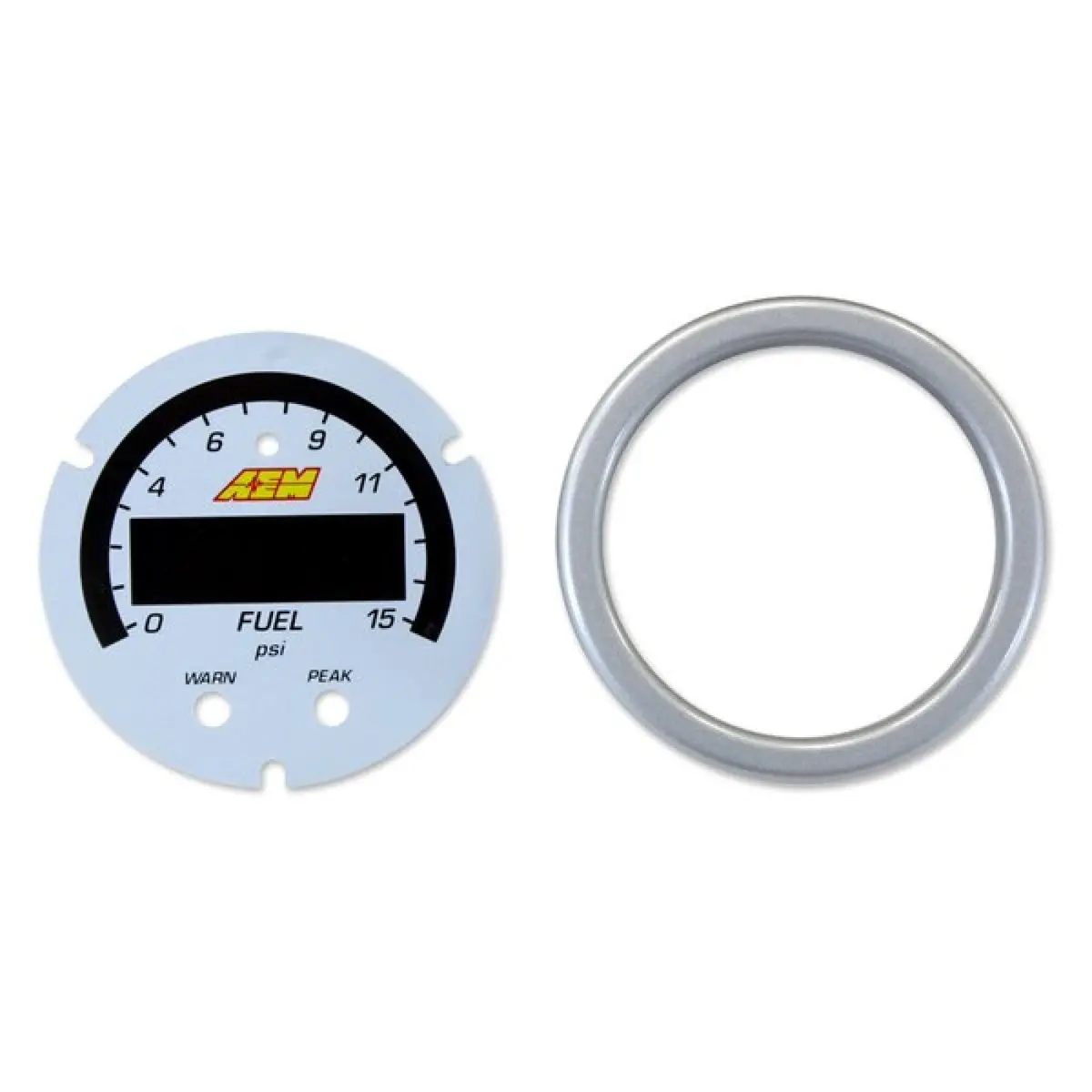 Aem X-Series Pressure Gauge 0-15Psi Accessory Kit Silver Bezel & White Boost/Fuel Faceplate 1