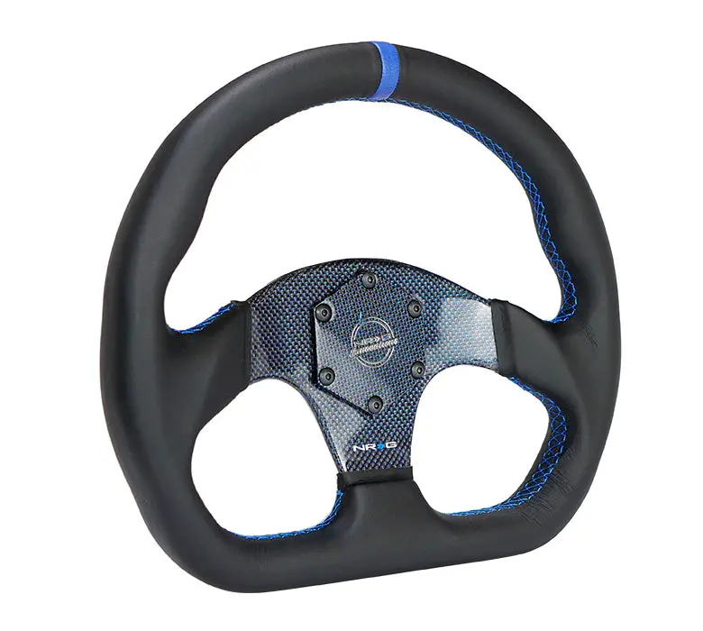 Flat Bottom Carbon Fiber Center Leather Steering Wheel 1