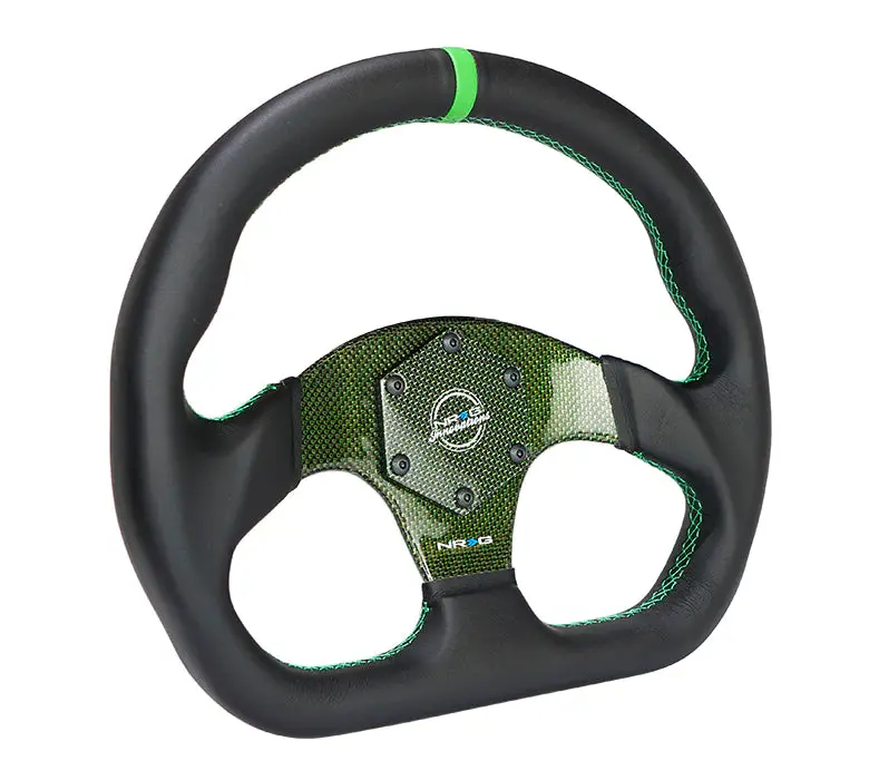Flat Bottom Carbon Fiber Center Leather Steering Wheel 4