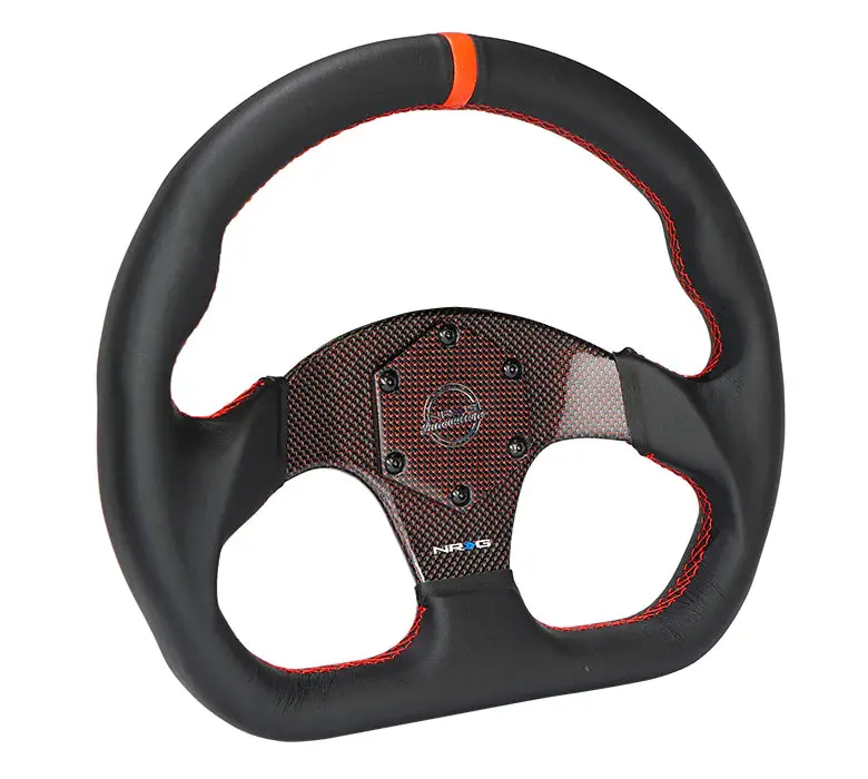 Flat Bottom Carbon Fiber Center Leather Steering Wheel 2