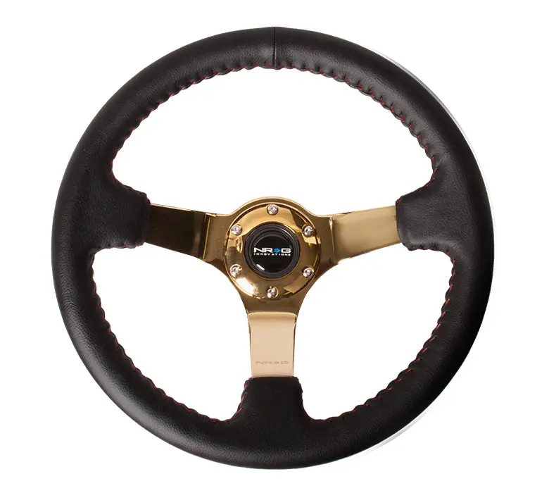 350Mm Deep Dish Steering Wheel Leather Solid Spoke 1
