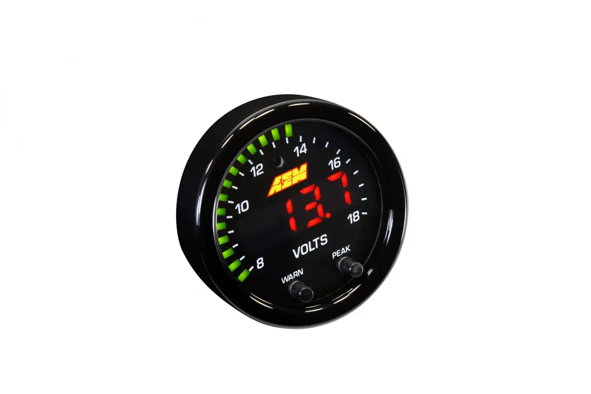 Aem X-Series Volt Gauge 8-18V Black Bezel & Black Faceplate 1
