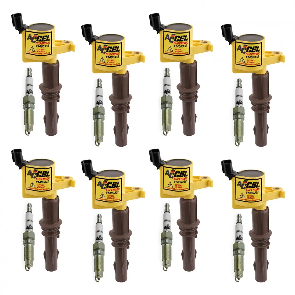Accel Ignition Upgrade Kit- 2008-2014 Ford 4.6L/5.4L/6.8L 3-Valve Egines, Yellow, 8-Pack 1