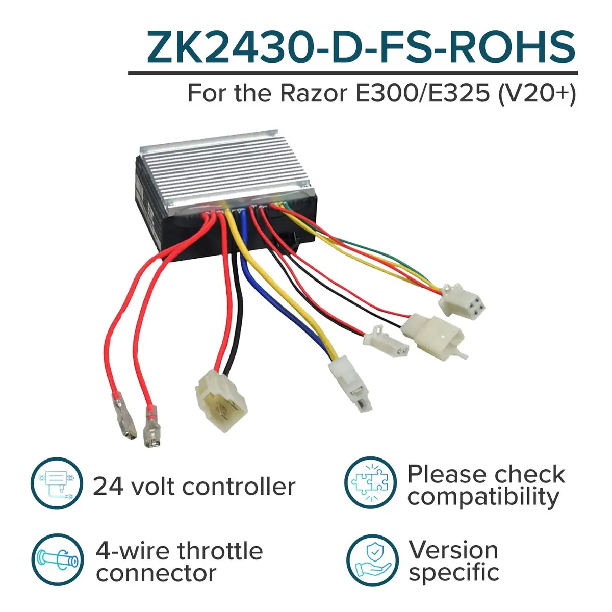 Zk2430d-Fs Control Module With 4-Wire Throttle Connector For The Razor E300 (Versions 20+) 2