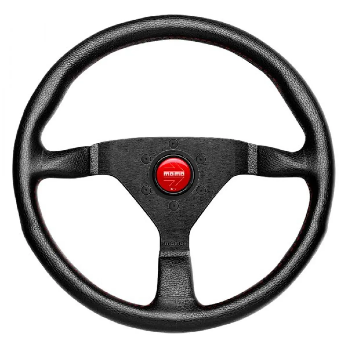 Momo 3-Spoke Monte Carlo Series Black Leather Steering Wheel With Red Stitch 1