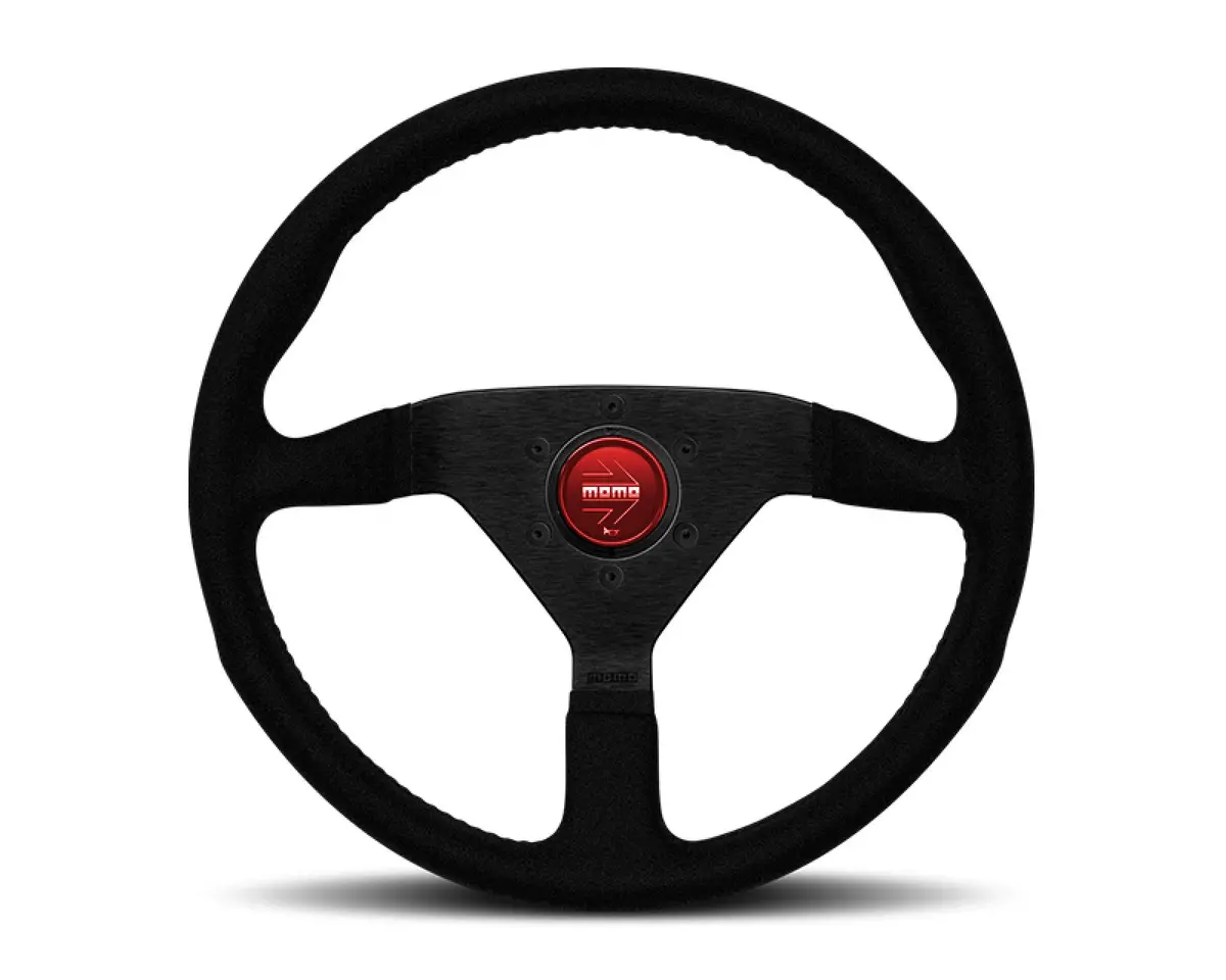 Momo 3-Spoke Monte Carlo Series Alcantara Leather Steering Wheel With Red Stitch 1