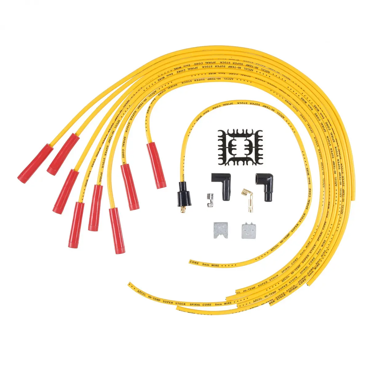 Accel Spark Plug Wire Set - 8Mm - Universal - Yellow Wire With Red Straight Boots 1