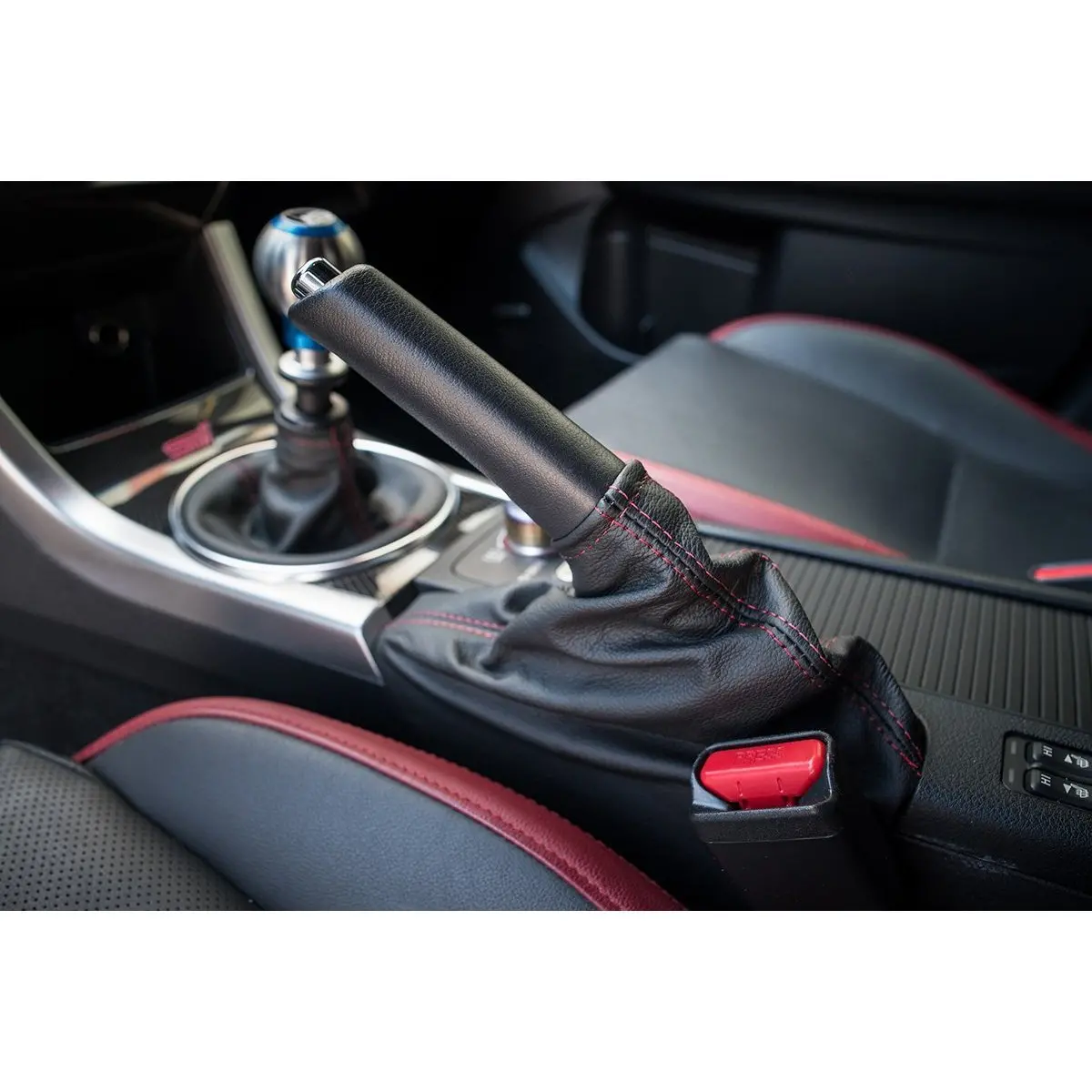Autostyled Black Leather E-Brake Boot W/ Red Stitching Subaru Wrx/Sti 2015+ 2