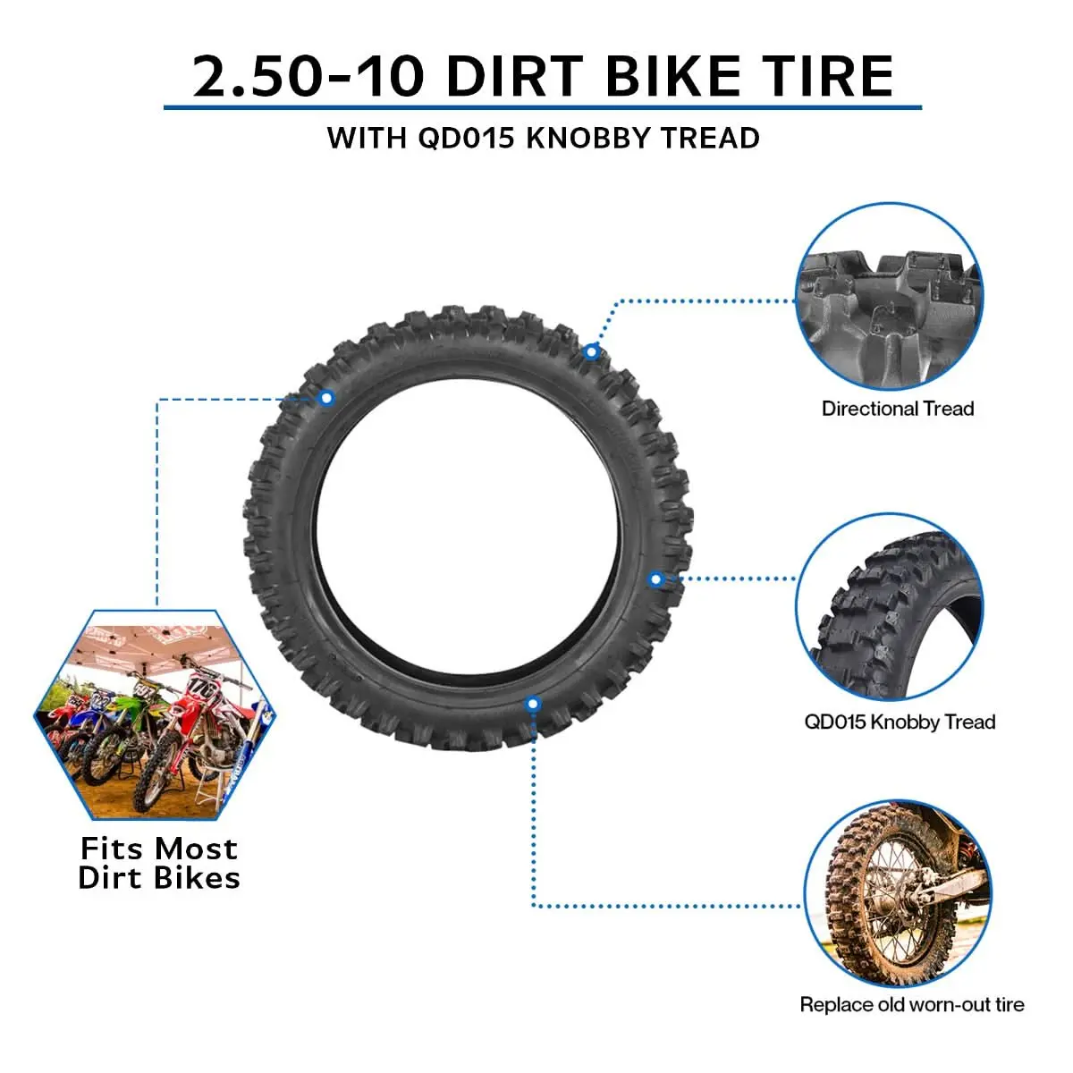 2.50-10 Dirt Bike Tire With Directional Knobby Tread 2