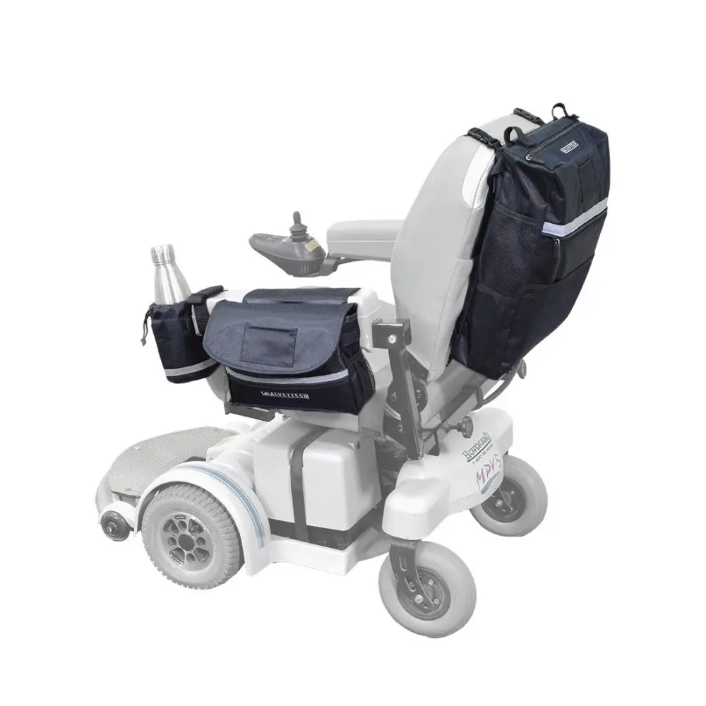 Saddle Bag, Seat Back Bag (Backpack), & Cup Holder Combination For Mobility Scooters, Power Chairs, & Wheelchairs 1