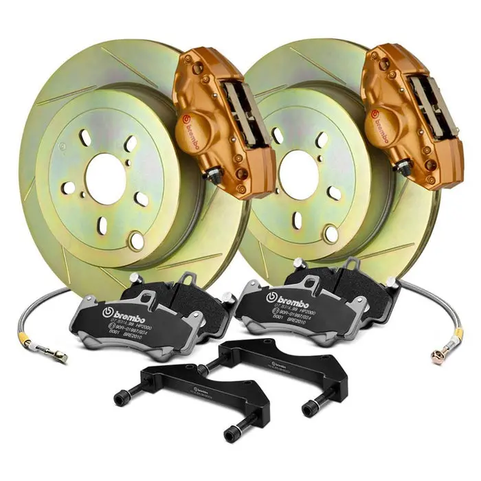 Brembo Oe Gold Slotted Brake Kit Rear 2015-2021 Wrx W/ Manual Parking Brake 1