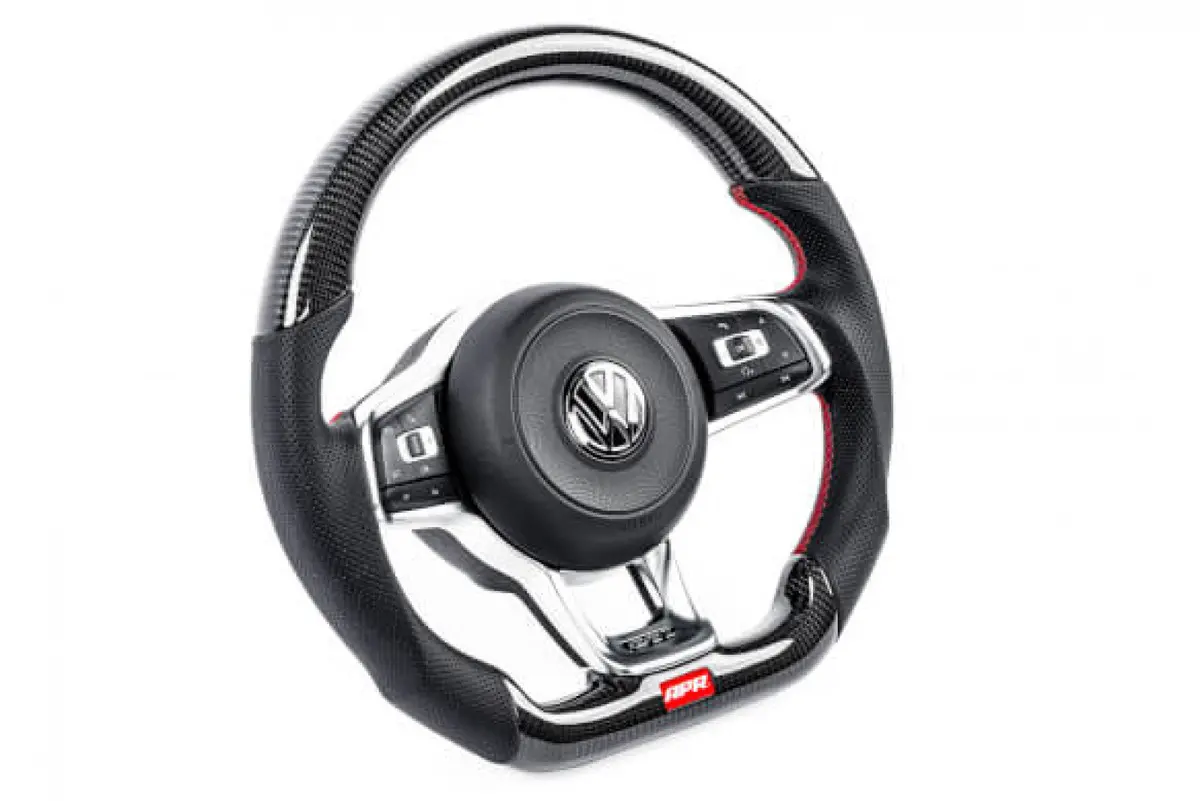 Apr Steering Wheel - Carbon Fiber & Perforated Leather - Mk7 Gti/Gli Red (For Use Without Paddles) 1