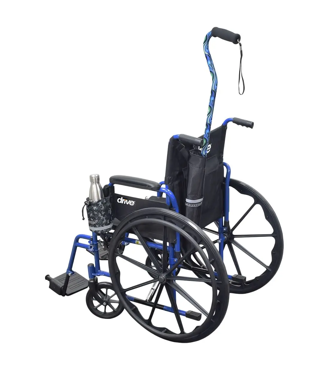 Universal Cane Holder & Cup Holder Combination For Mobility Scooters, Power Chairs, & Wheelchairs 1