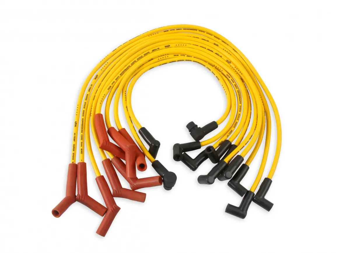Accel Spark Plug Wire Set - 8Mm - Custom With Graphite Core - Yellow With Hei Stock Style Boots 1