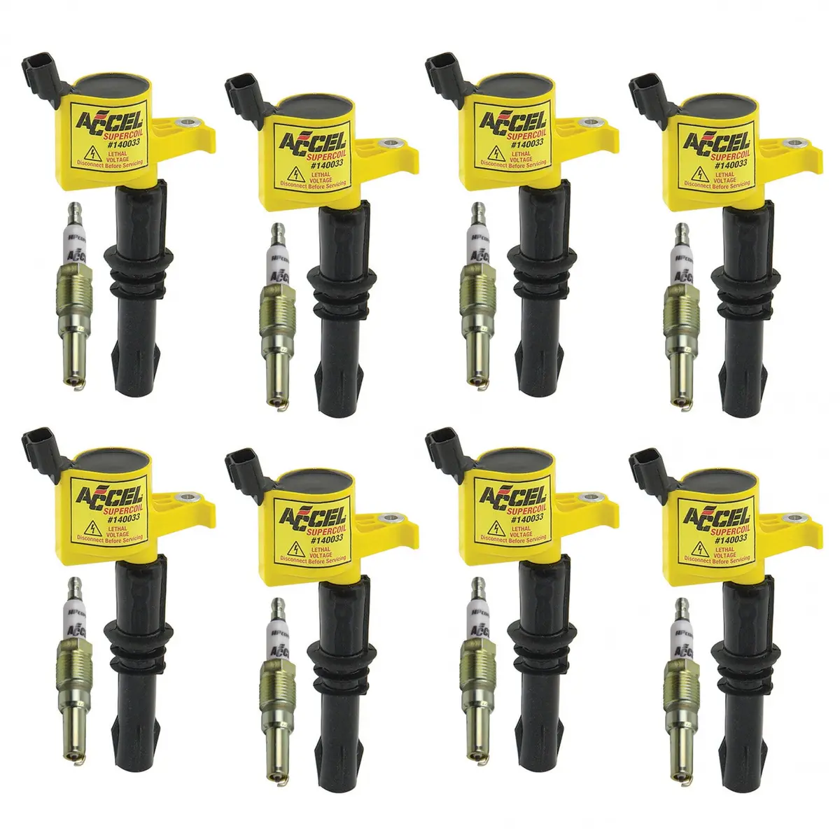 Accel Ignition Upgrade Kit- 2004-2008 Ford 4.6L/5.4L/6.8L 3-Valve Egines, Yellow, 8-Pack 1