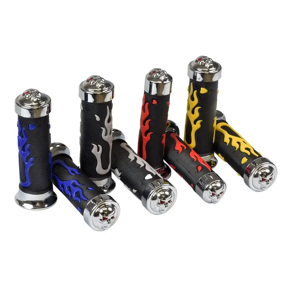Universal Scooter Handlebar Grip Set With Skull & Flames 1