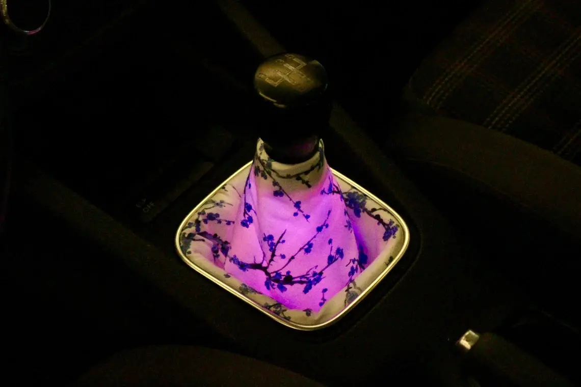 Led Bluetooth Blue Cherry Blossom Shift Boot, Brake Boot & Seat Belt Covers, Comes Custom Made, Sized To Each Buyers Car, Universal Design 1