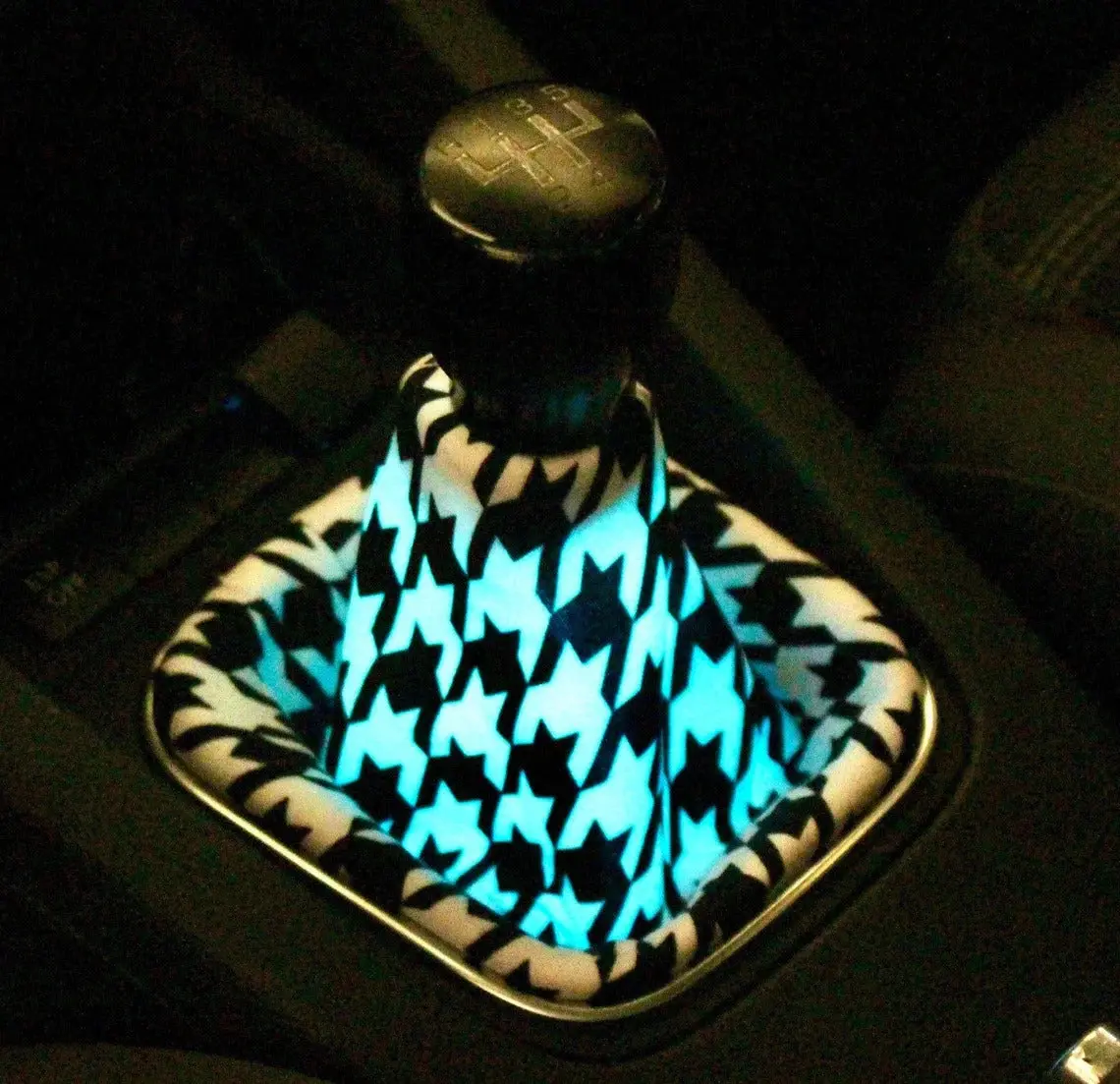 Led Bluetooth Houndstooth Shift Boot, Brake Boot & Seat Belt Covers, Comes Custom Made, Sized To Each Buyers Car Designed To Fit Universally 1