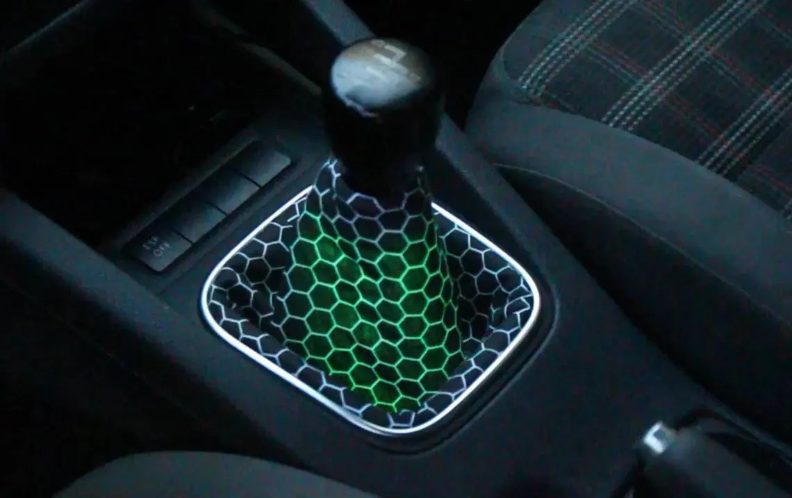 Led Bluetooth Black Honeycomb Shift Boot, Brake Boot & Seat Belt Covers, Comes Custom Made Sized To Each Buyers Car Designed To Fit 1