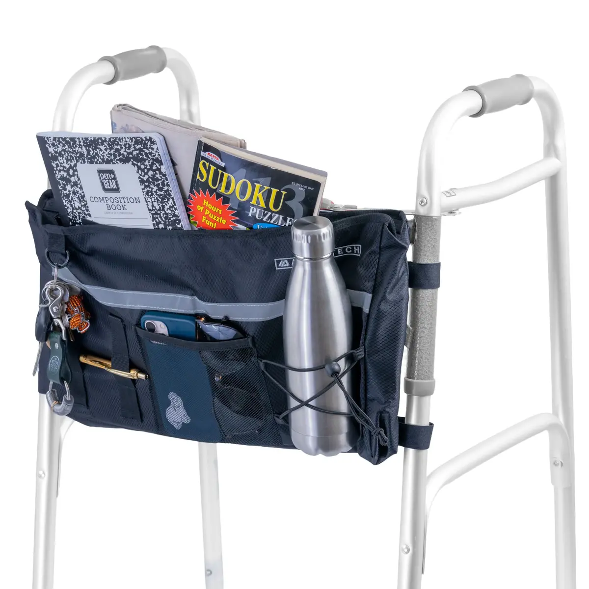 Premium Universal Walker & Rollator Bag With Bottle Holder & Keychain Ring 1