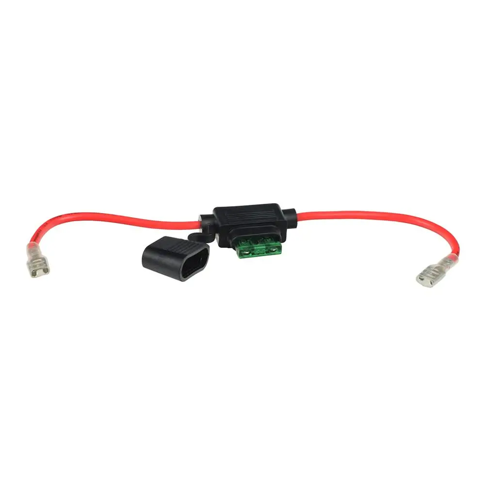 In-Line 30 Amp Atm Blade Fuse Holder With Wire & 1/4" Battery Terminal Connectors 1