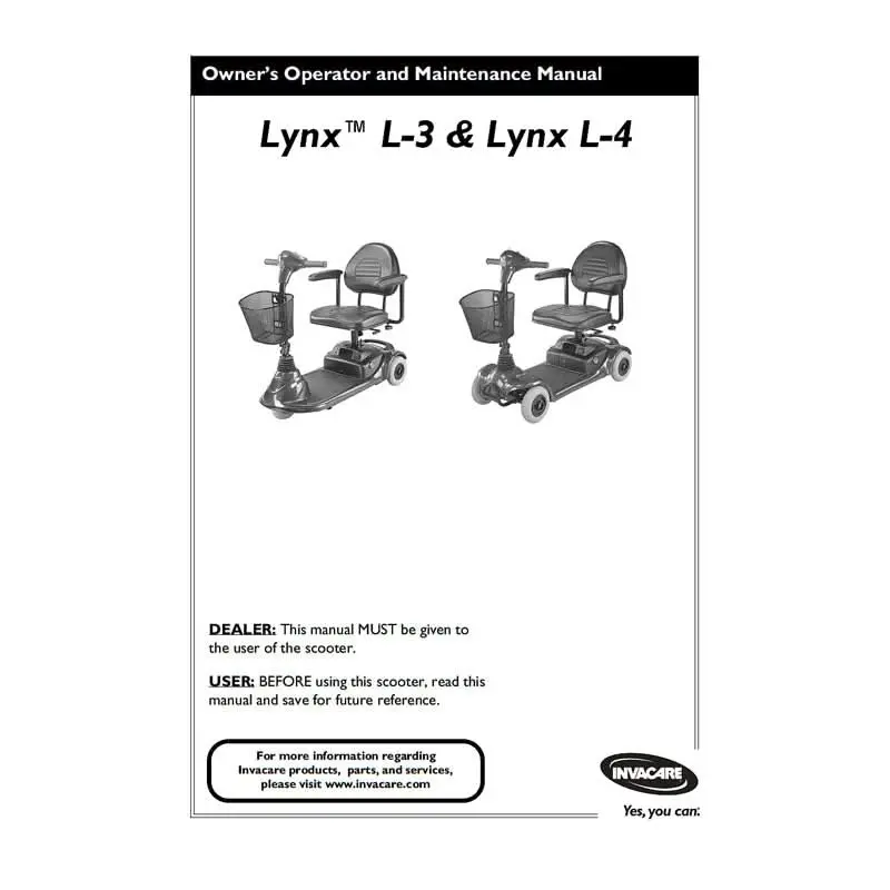 Owner's Manual For The Invacare Lynx L-3 And L-4 Mobility Scooter (1143205) 1