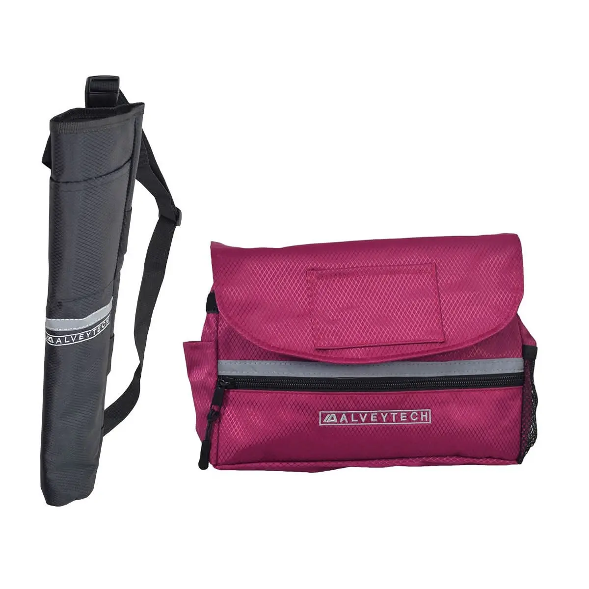 Universal Cane Holder & Saddle Bag Combination For Mobility Scooters, Power Chairs, & Wheelchairs 1
