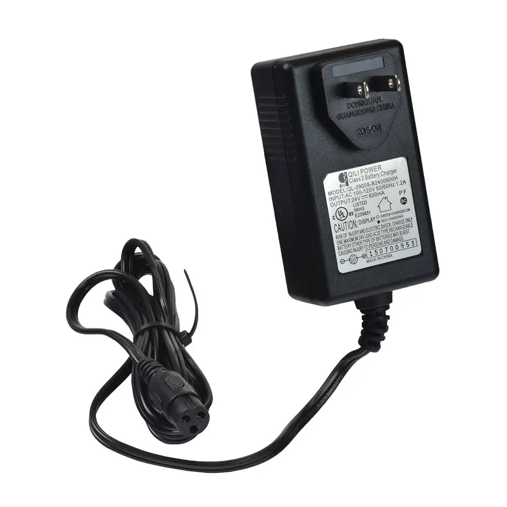 24 Volt 0.6 Amp (600 Ma) 3-Prong Battery Charger For The Razor E100, E125, E150, & E175 2
