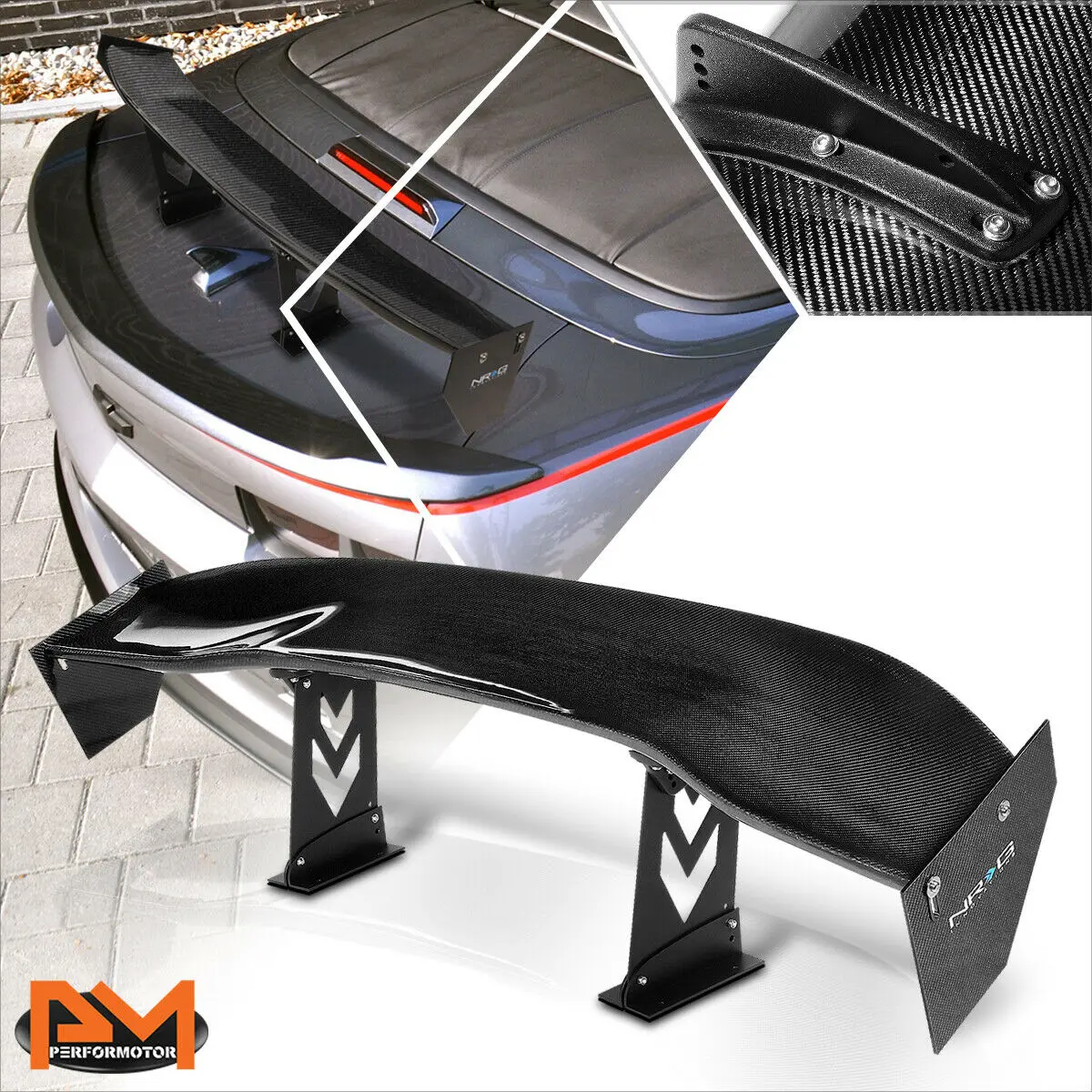 Carbon Fiber Spoiler - Universal (59") W / Nrg Arrow Cut Out Stands And Large End Plates 1
