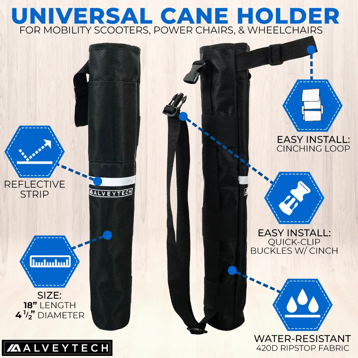 Universal Cane Holder & Saddle Bag Combination For Mobility Scooters, Power Chairs, & Wheelchairs 3