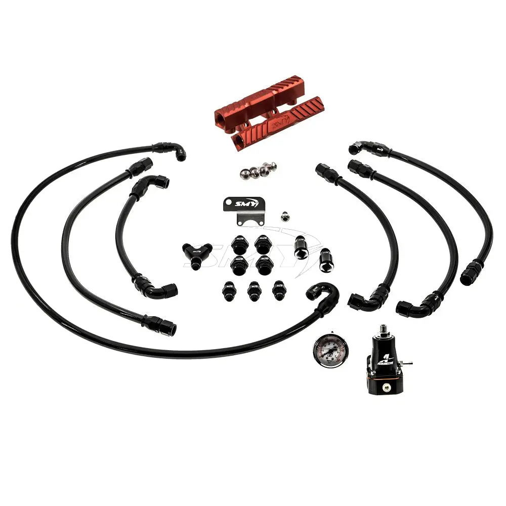 Smy V2 Max Top Feed Ptfe Fuel Line Kit Red Fuel Rails & Fuel Pressure Regulator 02-14 Wrx / 04-21 Sti 1