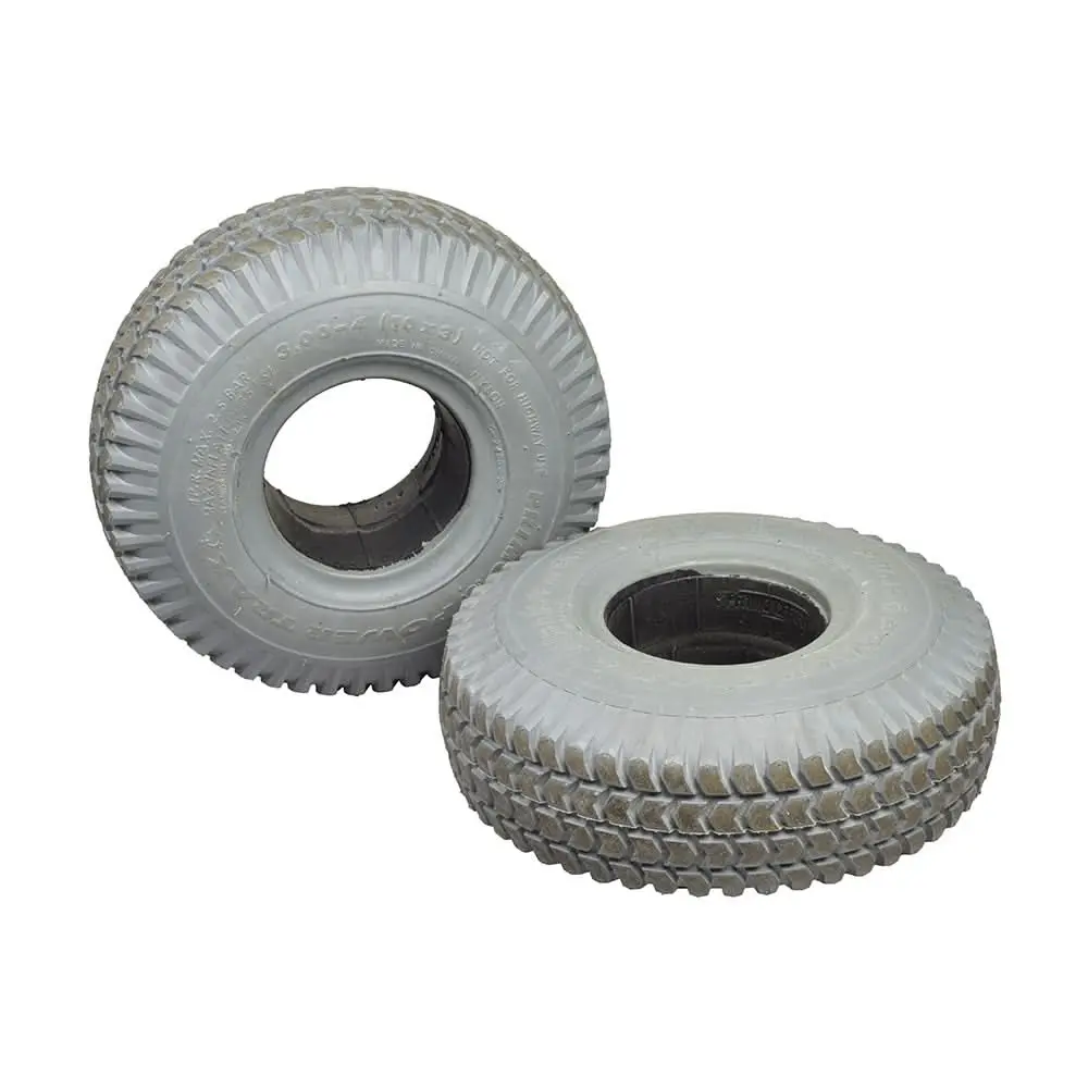 Set Of Two 3.00-4 (10"X3", 260X85) Foam-Filled Mobility Tires With Powertrax C248 Tread (Used) 1