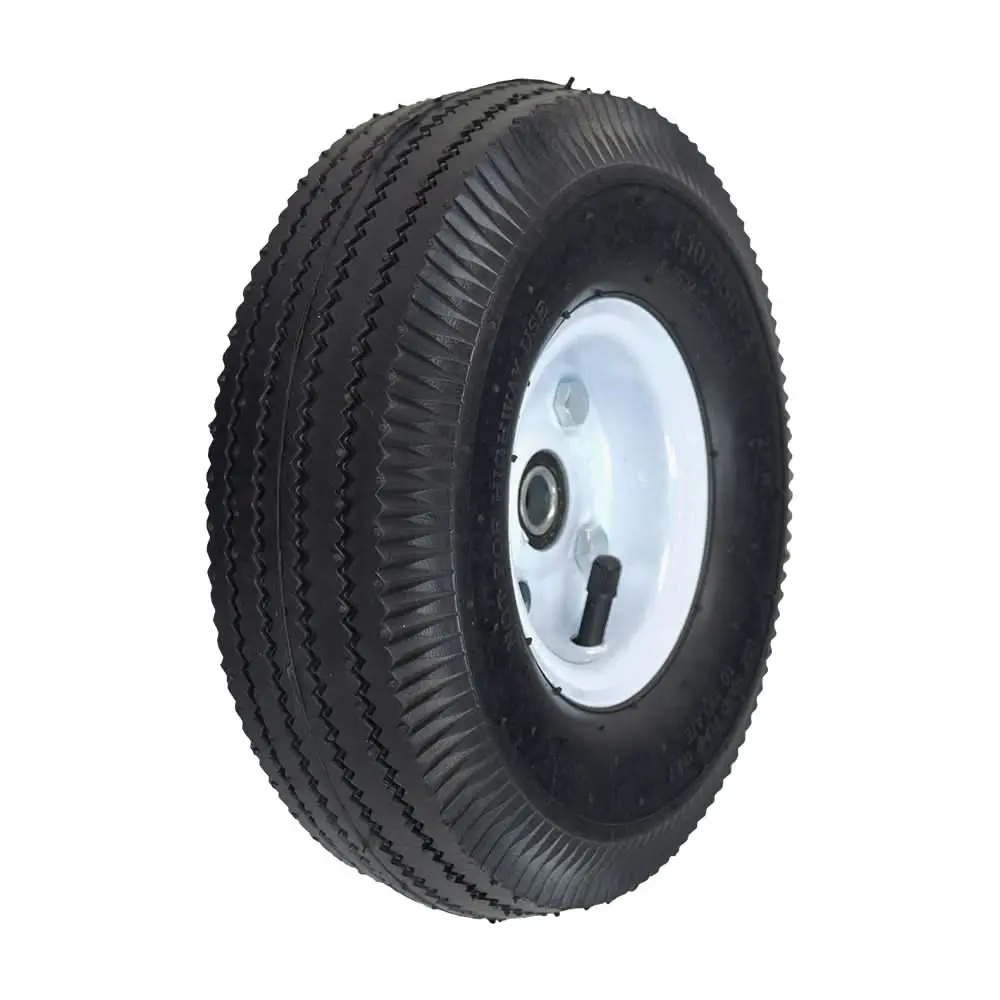10" Pneumatic Tire Utility Wheel Assembly With Zig-Zag Tread & Steel Rim For Dollies, Wagons, & Carts 1