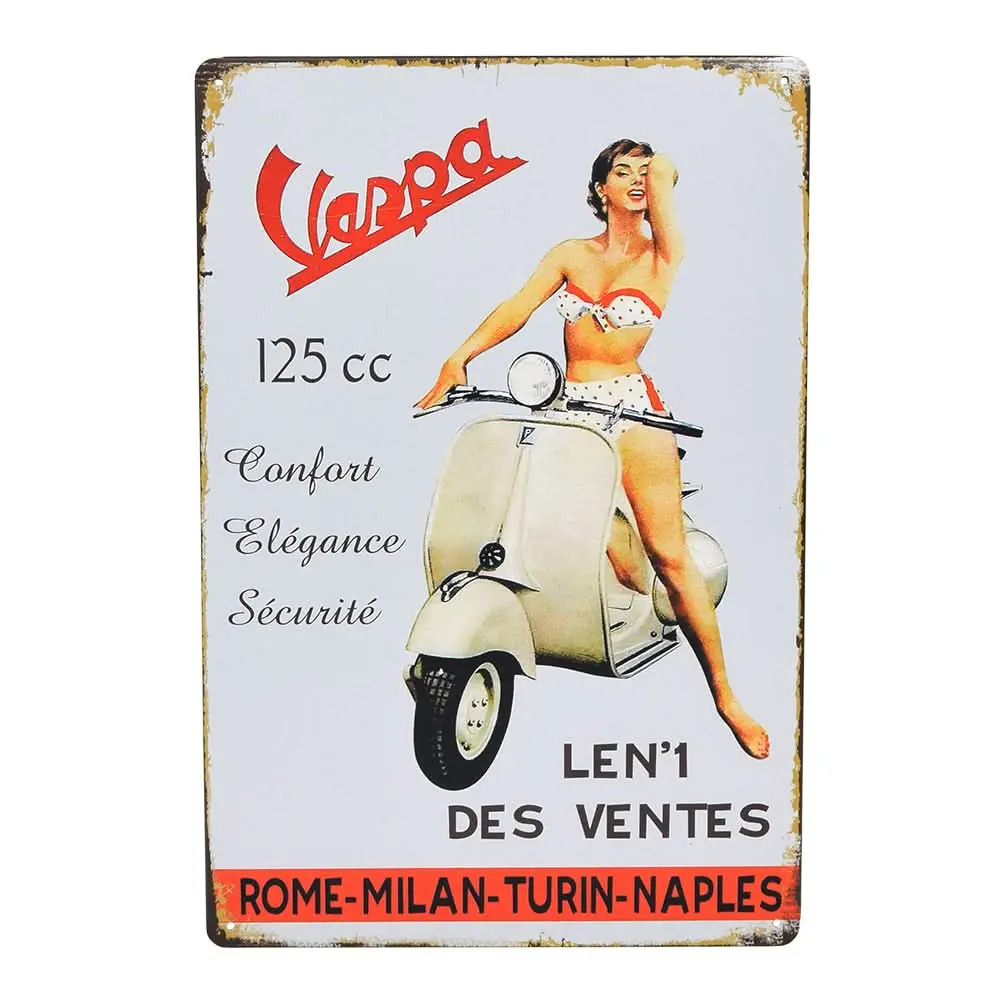 12" X 8" Retro Vespa Scooter Metal Sign 1