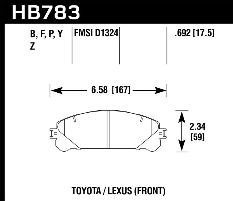 Hawk 08-16 Toyota Highlander Performance Ceramic Street Front Brake Pads 1