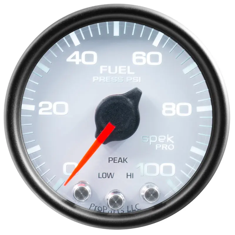 Autometer Spek-Pro Fuel Pressure Gauge – 2-1/16", 100 Psi, Stepper Motor, White/Black Dial With Peak Hold & Warning 2