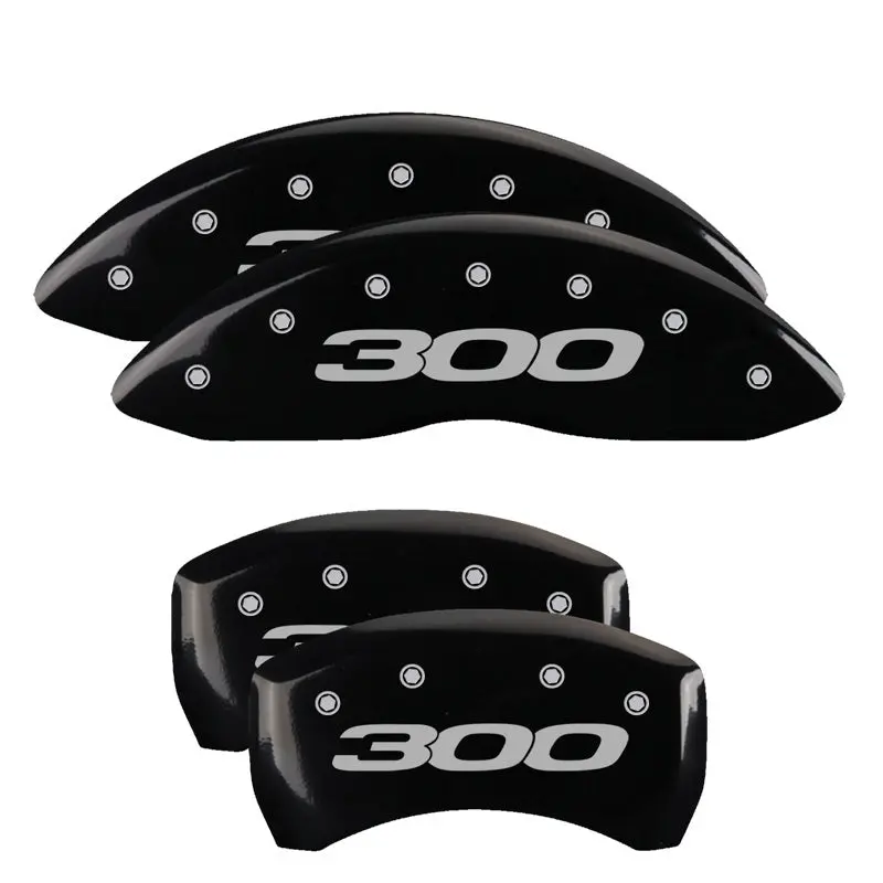 Mgp Engraved 4-Piston Caliper Covers — Front & Rear, Black Finish With Silver Accents For 2013 Chrysler 300 1