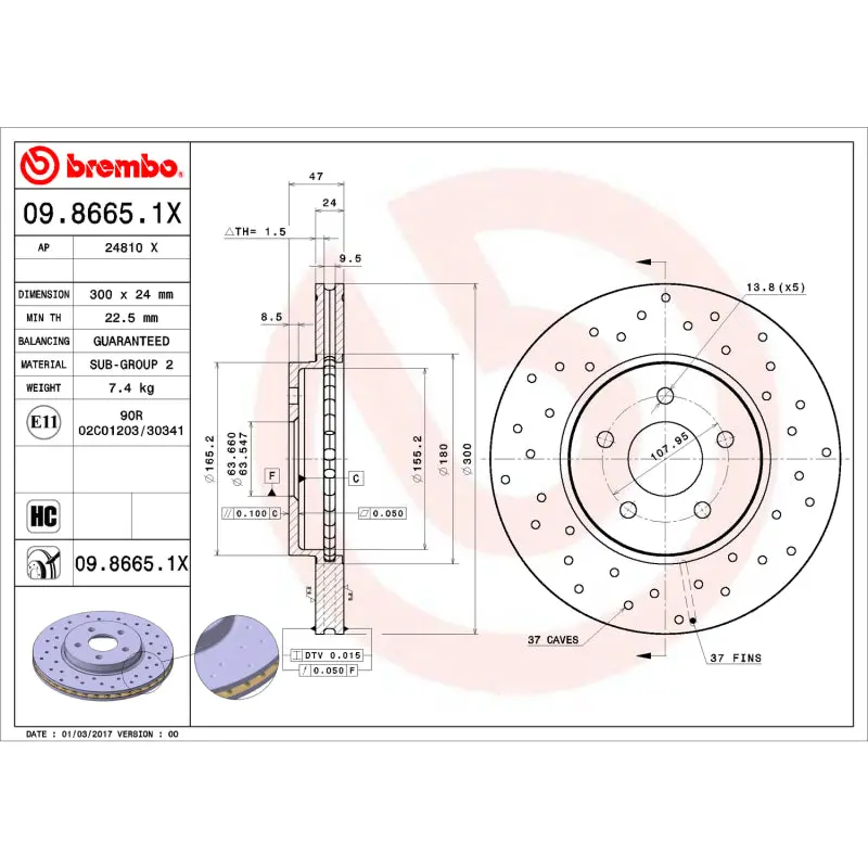 Brembo Oe-Style Drilled Brake Disc – Front Axle, 2002–2008 Jaguar X-Type 1